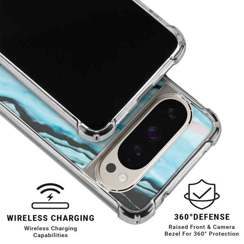 Aqua Blue Marble Ink Pixel 9/9 Pro Clear Case